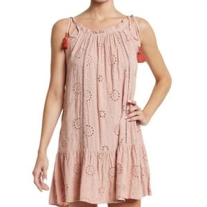 NWT Nicole Miller Artelier Boho Eyelet Floral Mini Dress Trapeze Pink Size L